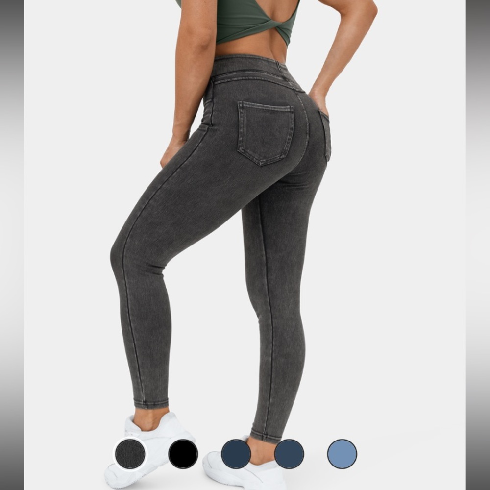 HalaraMagic High Waisted Back Side Pocket, Stretchy Knit Denim Casual Leggings